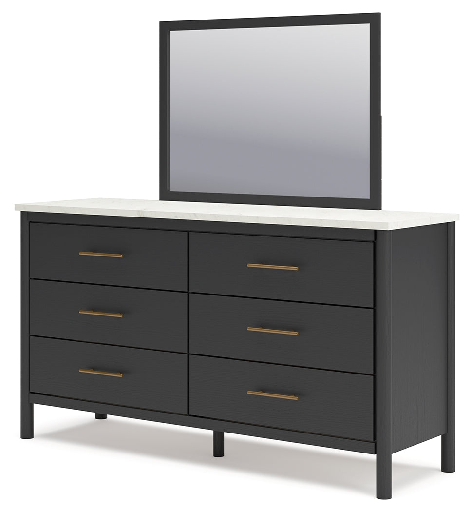 Cadmori Full Upholstered Panel Bedroom Set with Dresser and Mirror