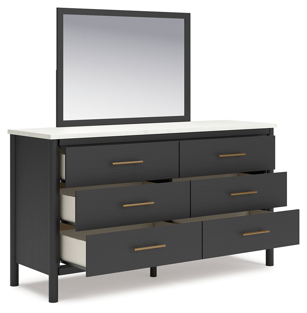 Cadmori Full Upholstered Panel Bedroom Set with Dresser and Mirror