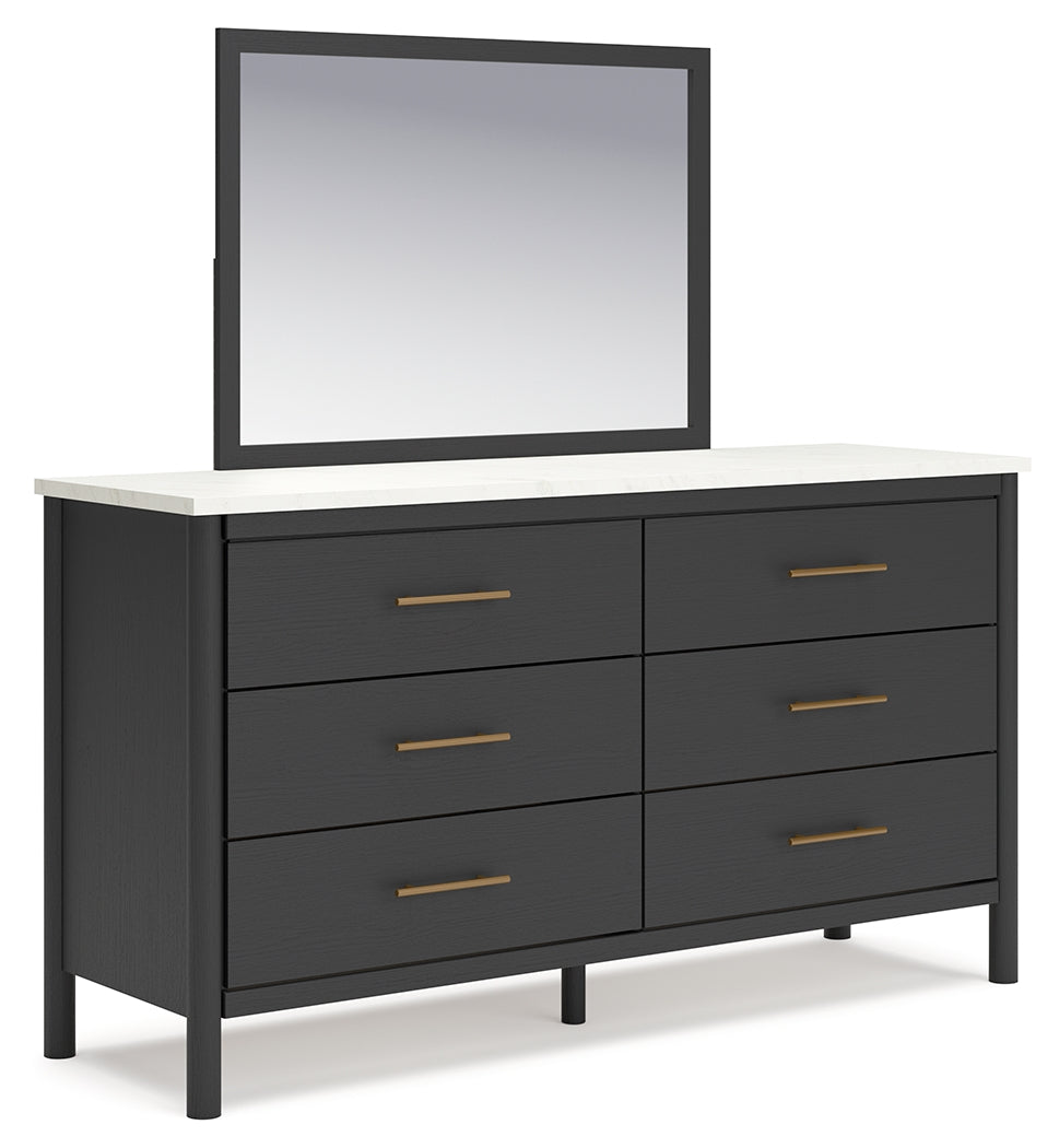 Cadmori Full Upholstered Panel Bedroom Set with Dresser and Mirror