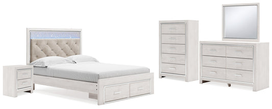 Altyra White Queen Storage Bedroom Set with Dresser, Mirror, Chest and Nightstand