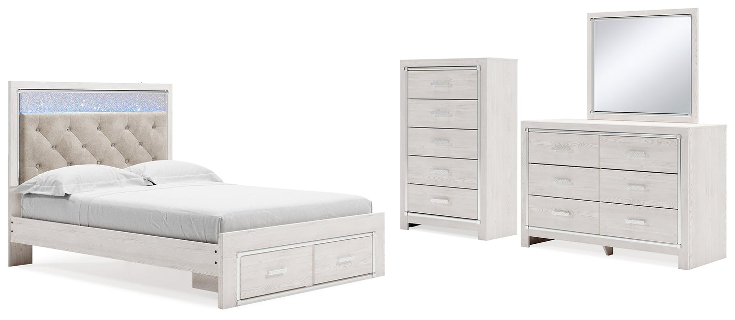 Altyra White Queen Panel Storage Bedroom Set with Dresser, Mirror and Chest