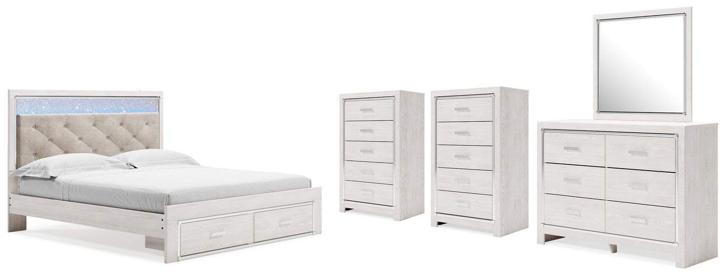 Altyra White King Storage Bedroom Set with Dresser, Mirror and 2 Chests