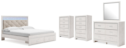 Altyra White King Storage Bedroom Set with Dresser, Mirror and 2 Chests