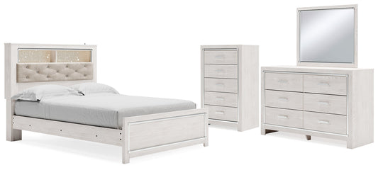 Altyra White Queen Bookcase Panel Bedroom Set with Dresser, Mirror and Chest