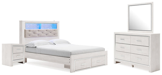 Altyra White Queen Panel Storage Bedroom Set with Dresser, Mirror and Nightstand