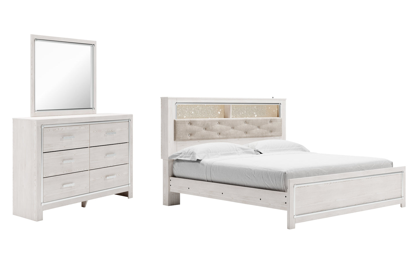 Altyra King Panel Bookcase Bedroom Set with Dresser and Mirror