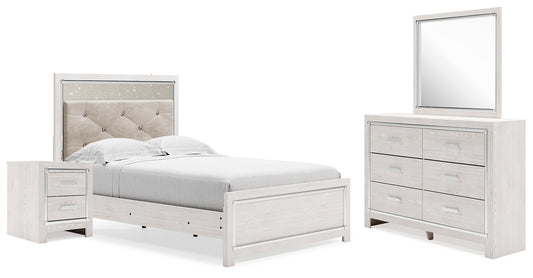 Altyra White Full Panel Bedroom Set with Dresser, Mirror and Nightstand