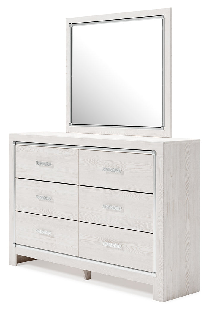 Altyra White Queen Panel Storage Bedroom Set with Dresser, Mirror and Nightstand