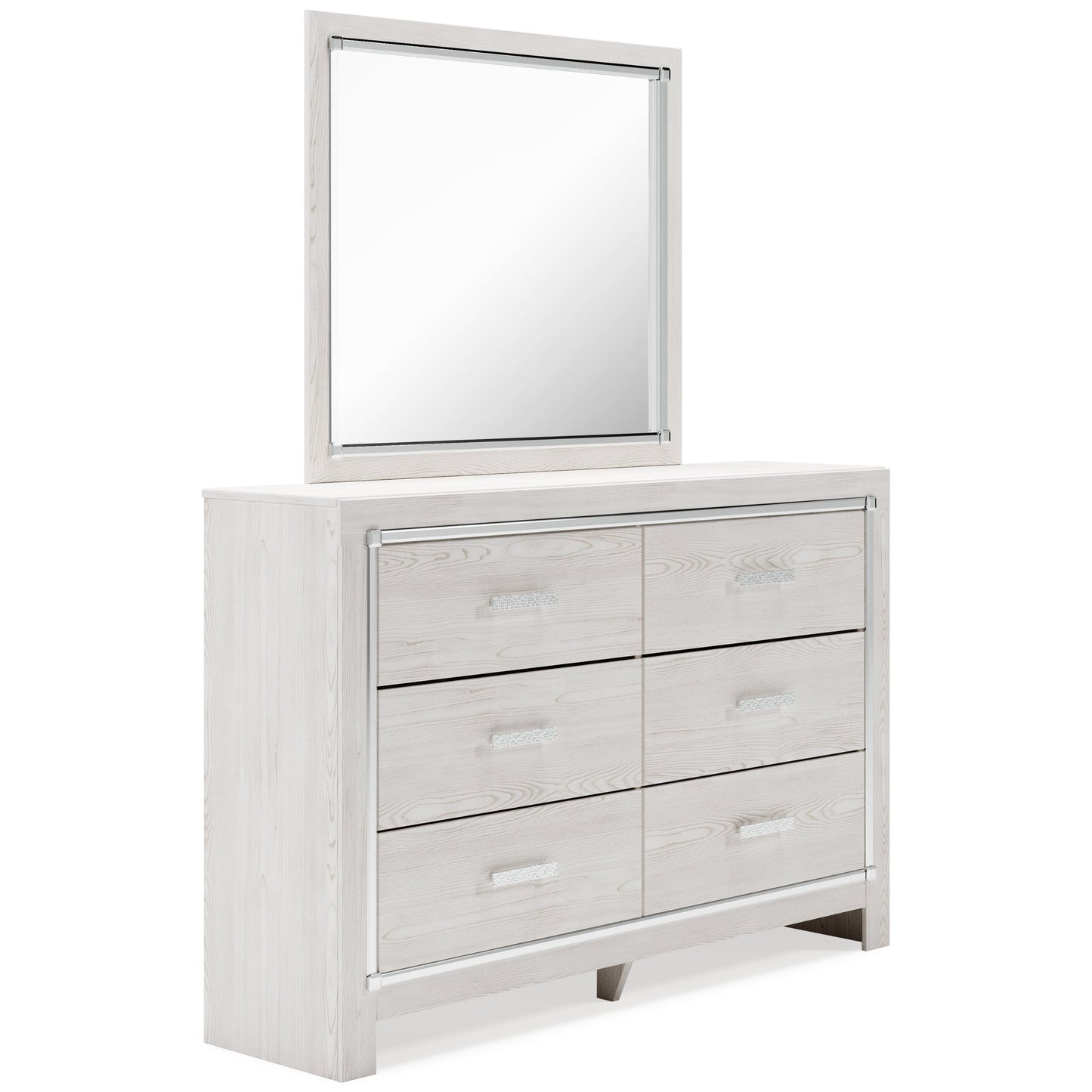 Altyra White Queen Upholstered Panel Bedroom Set with Dresser, Mirror, and Chest