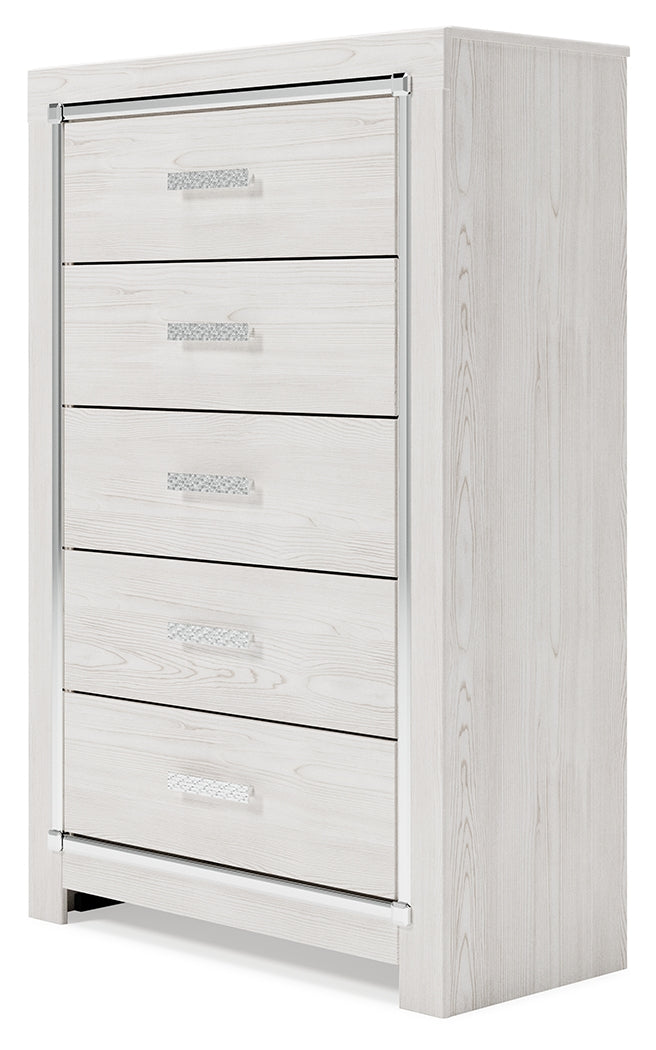 Altyra White King Storage Bedroom Set with Dresser, Mirror and 2 Chests