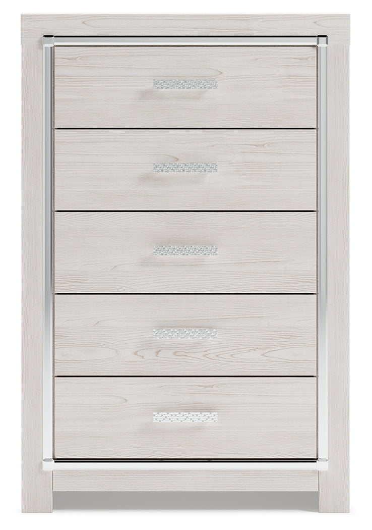 Altyra White King Storage Bedroom Set with Dresser, Mirror and 2 Chests