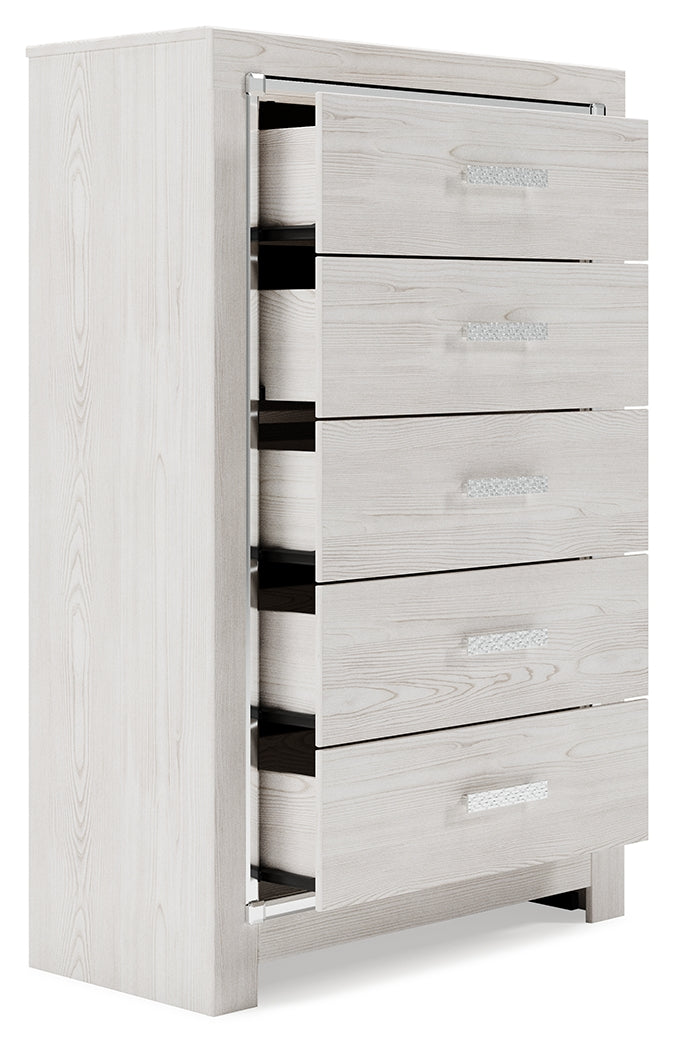 Altyra White King Storage Bedroom Set with Dresser, Mirror and 2 Chests