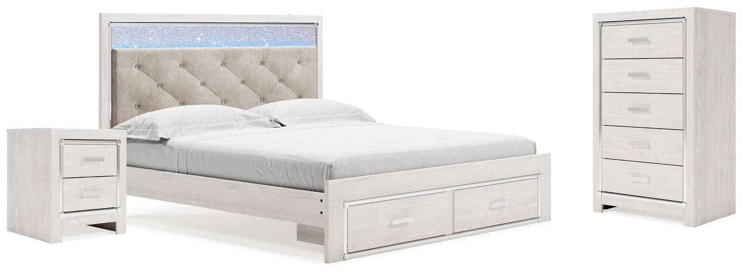 Altyra White King Storage Bedroom Set with Chest and Nightstand