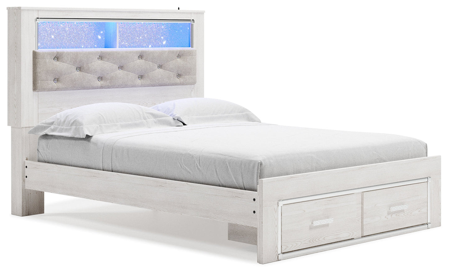 Altyra White Queen Panel Storage Bedroom Set with Dresser, Mirror and Nightstand