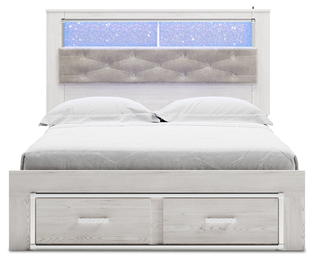 Altyra White Queen Panel Storage Bedroom Set with Dresser, Mirror and Nightstand