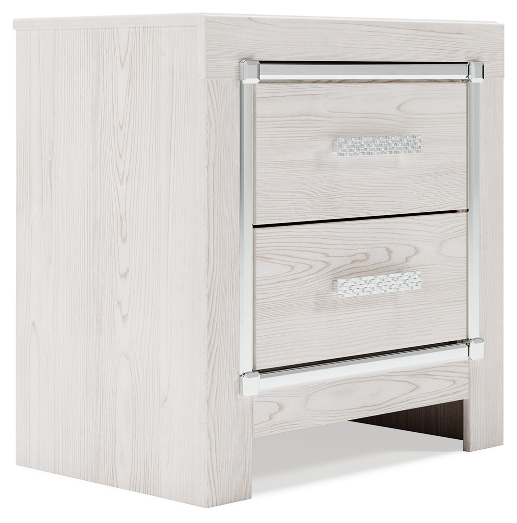 Altyra White Queen Panel Storage Bedroom Set with Mirrored Dresser and Nightstand