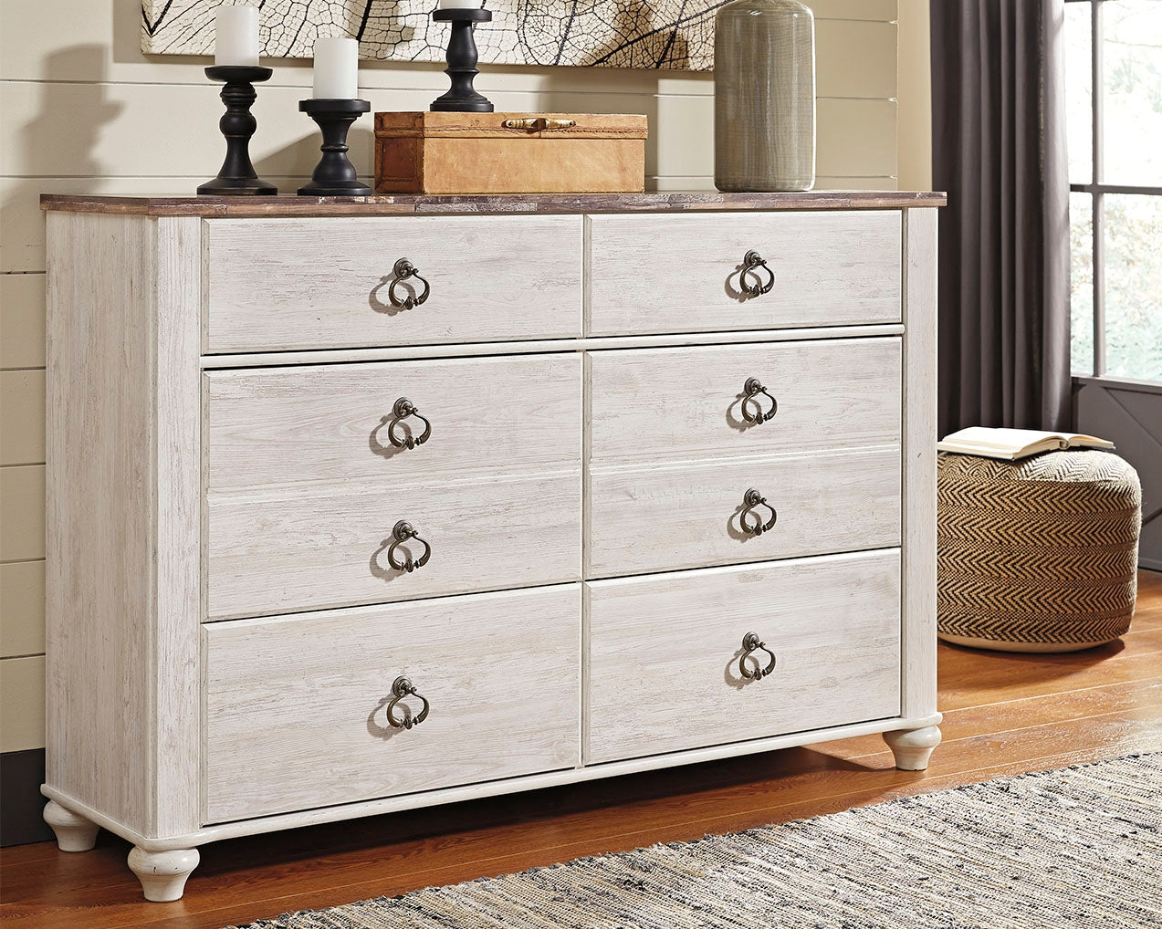 Willowton Whitewash Twin Panel Bedroom Set with Dresser