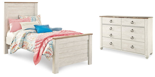 Willowton Whitewash Twin Panel Bedroom Set with Dresser