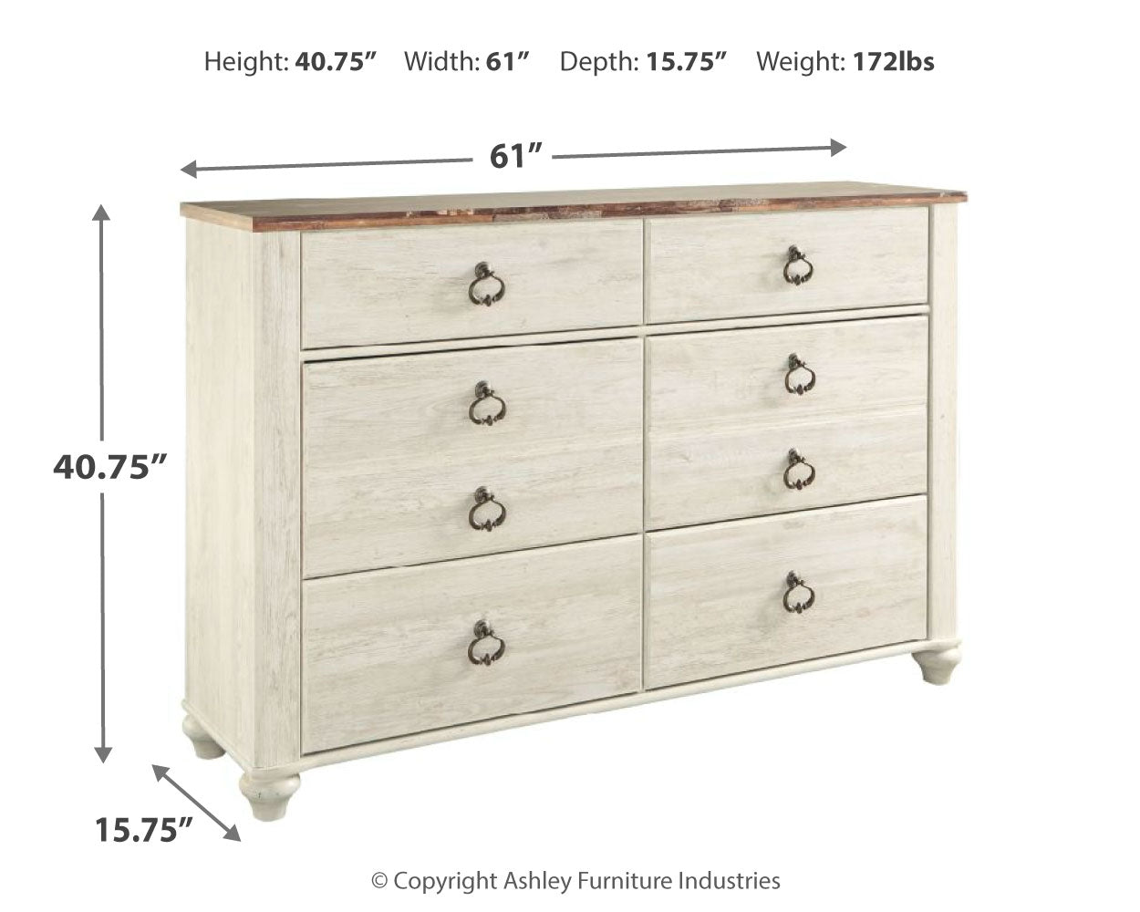 Willowton Whitewash Twin Panel Bedroom Set with Dresser