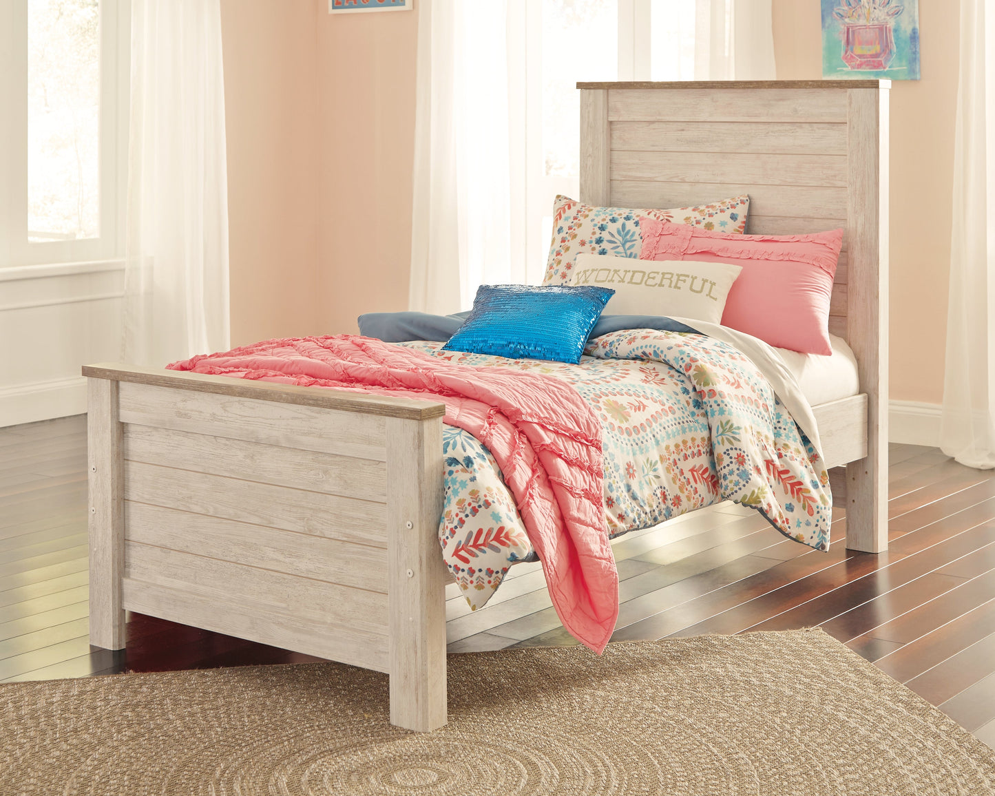 Willowton Whitewash Twin Panel Bedroom Set with Dresser