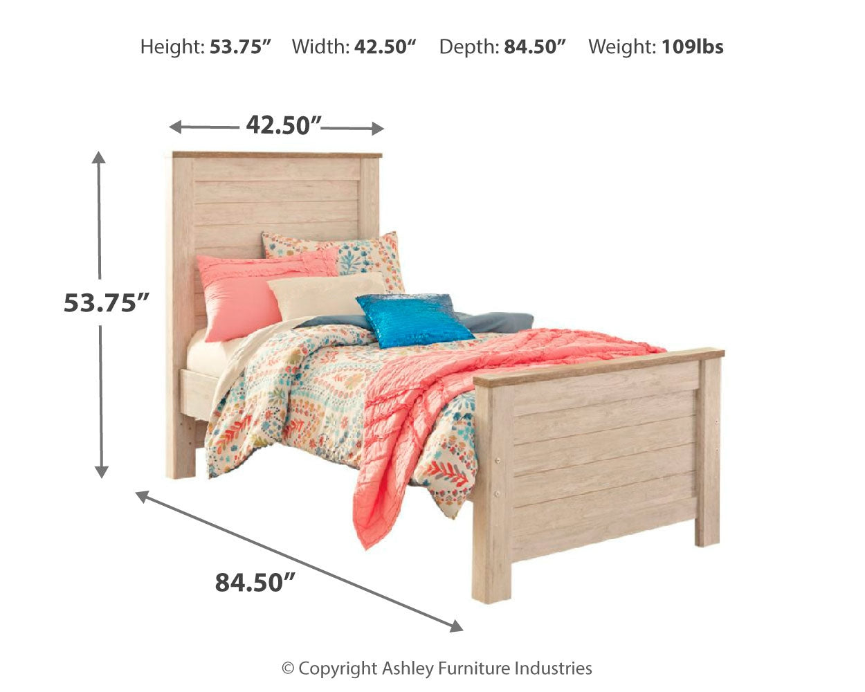 Willowton Whitewash Twin Panel Bedroom Set with Dresser