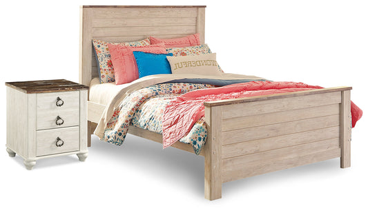 Willowton Whitewash Full Panel Bedroom Set with Nightstand