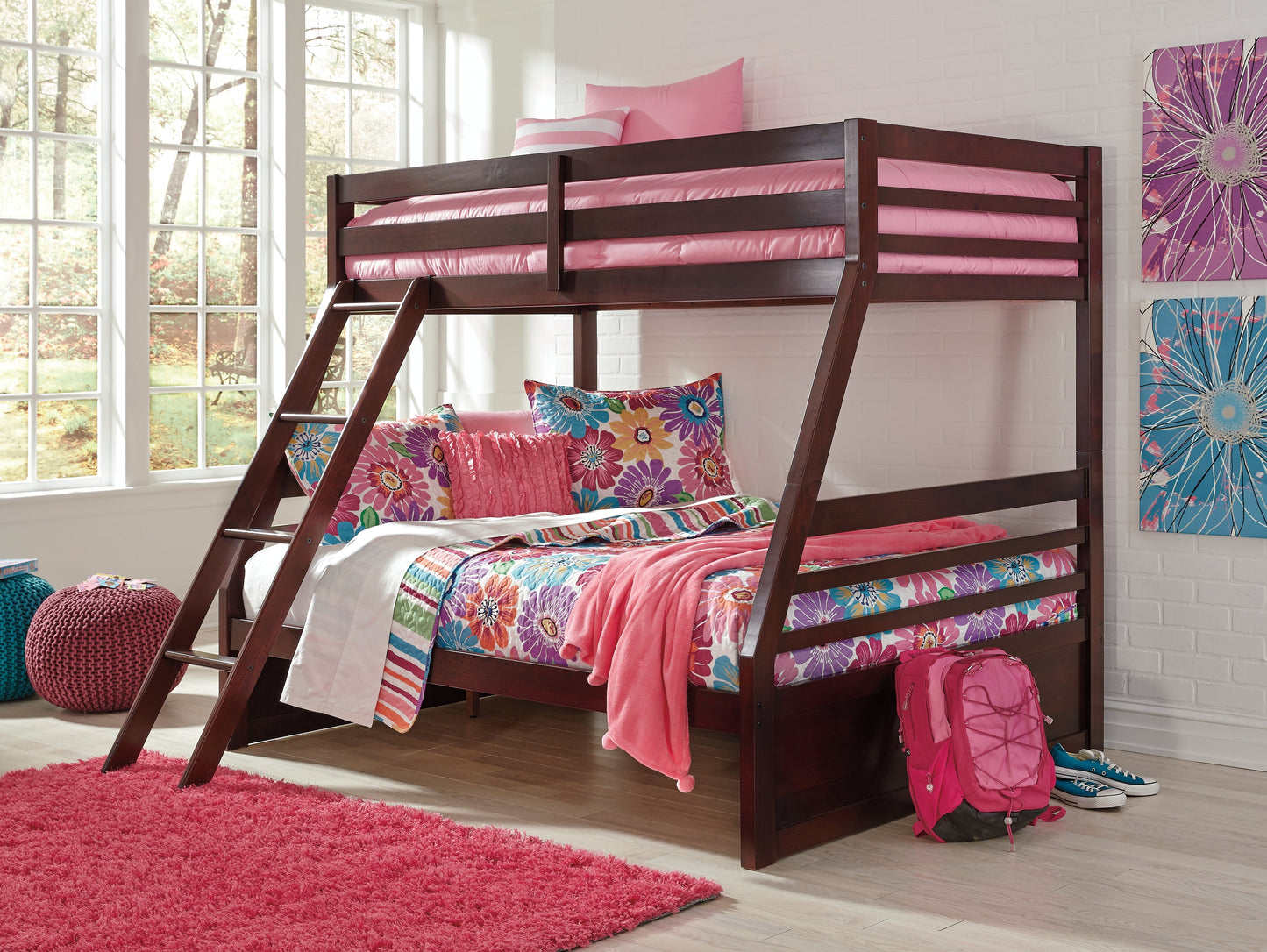 Halanton Brown Twin over Full Bunk Bedroom Set with Twin and Full Mattresses