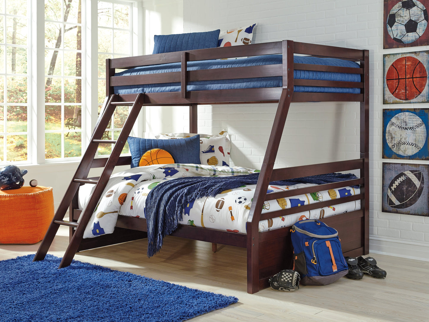 Halanton Brown Twin over Full Bunk Bedroom Set with Twin and Full Mattresses