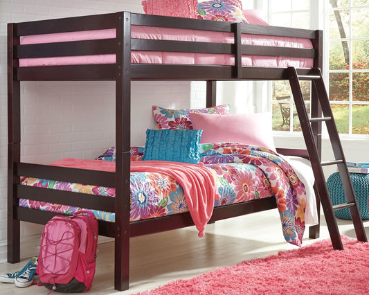 Halanton Dark Brown Twin over Twin Bunk Bed with Ladder