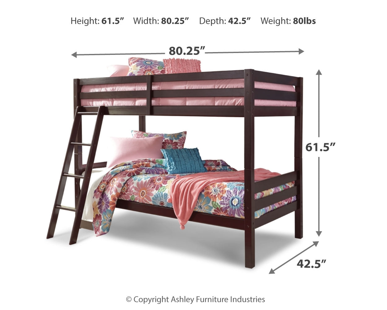 Halanton Brown Twin over Twin Bunk Bedroom Set with 2 Twin Mattresses