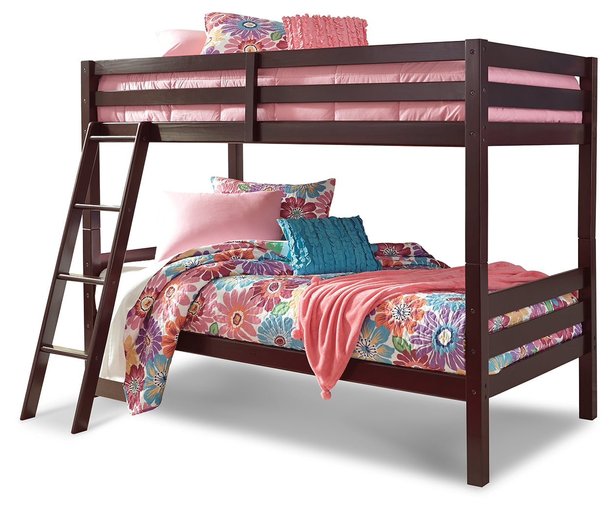 Halanton Dark Brown Twin over Twin Bunk Bed with Ladder