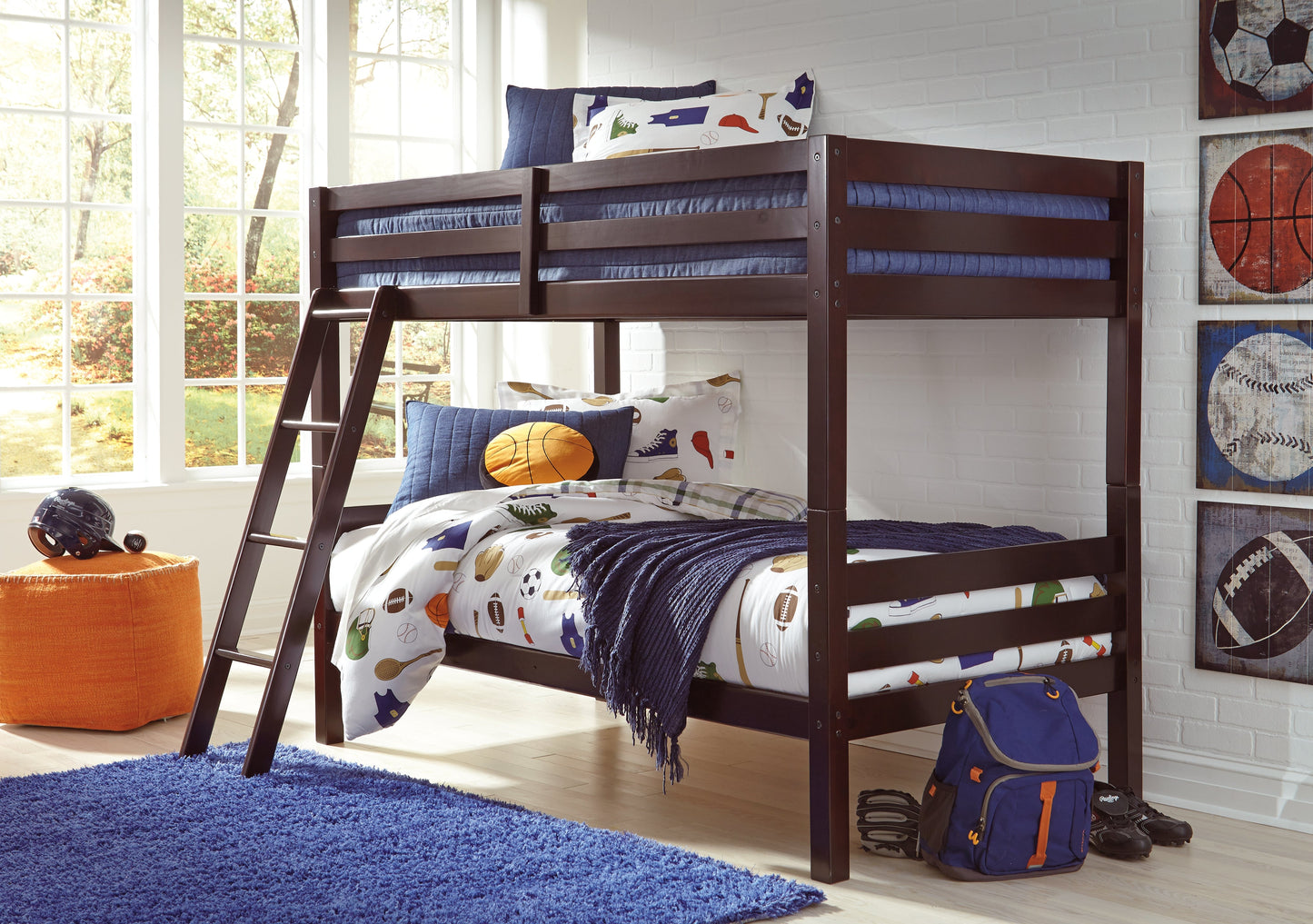 Halanton Dark Brown Twin over Twin Bunk Bed with Ladder