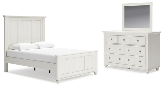 Grantoni White Queen Panel Bedroom Set with Dresser and Mirror