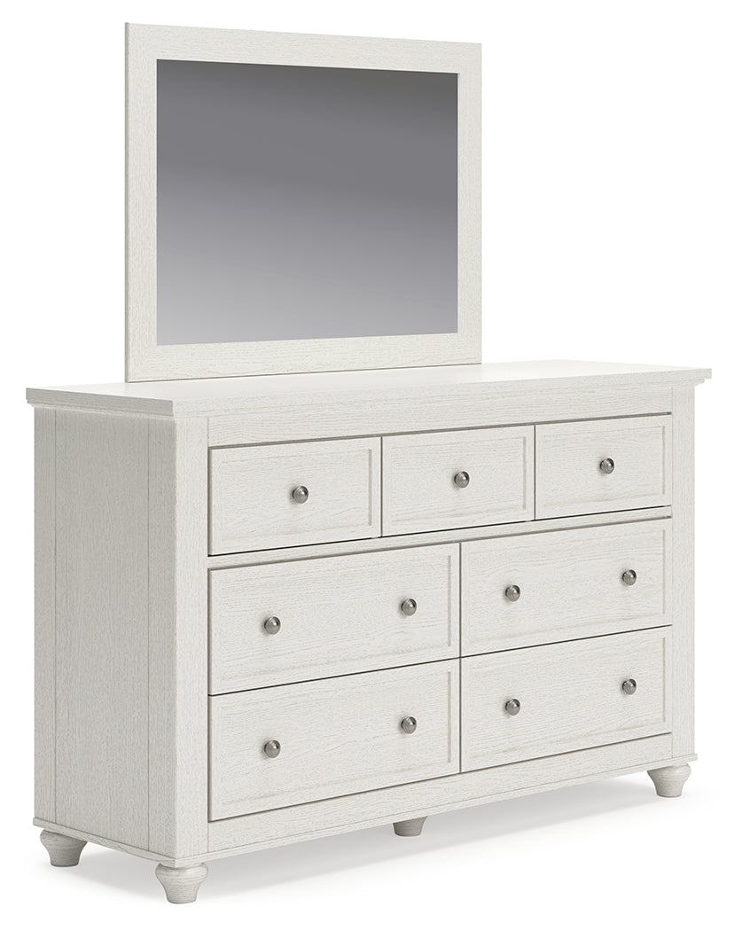 Grantoni White Queen Panel Bedroom Set with Dresser and Mirror