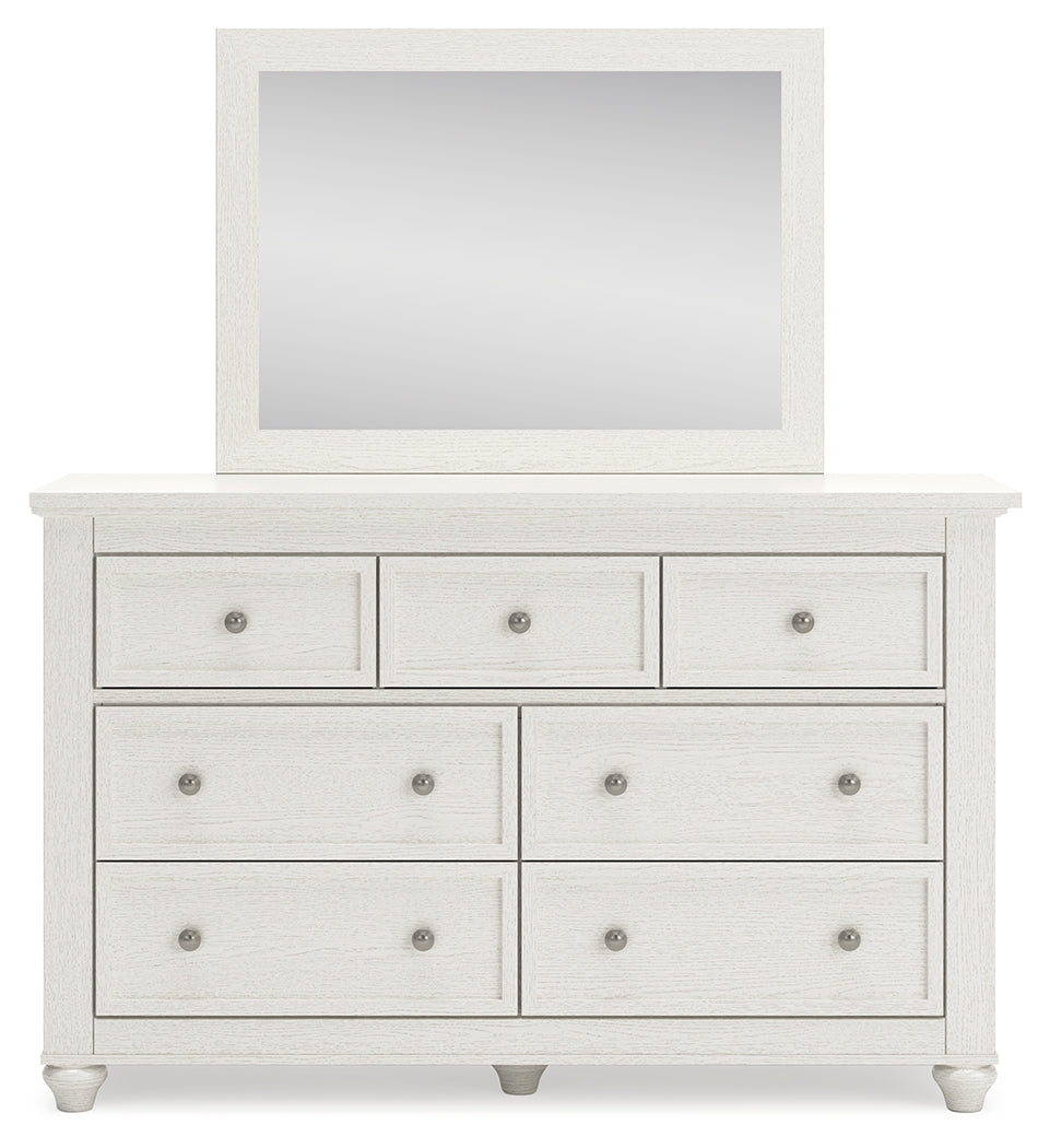 Grantoni White Queen Panel Bedroom Set with Dresser and Mirror