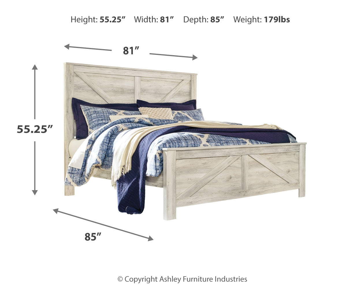 Bellaby Whitewash King Crossbuck Panel Bedroom Set with Dresser, Mirror, and Nightstand