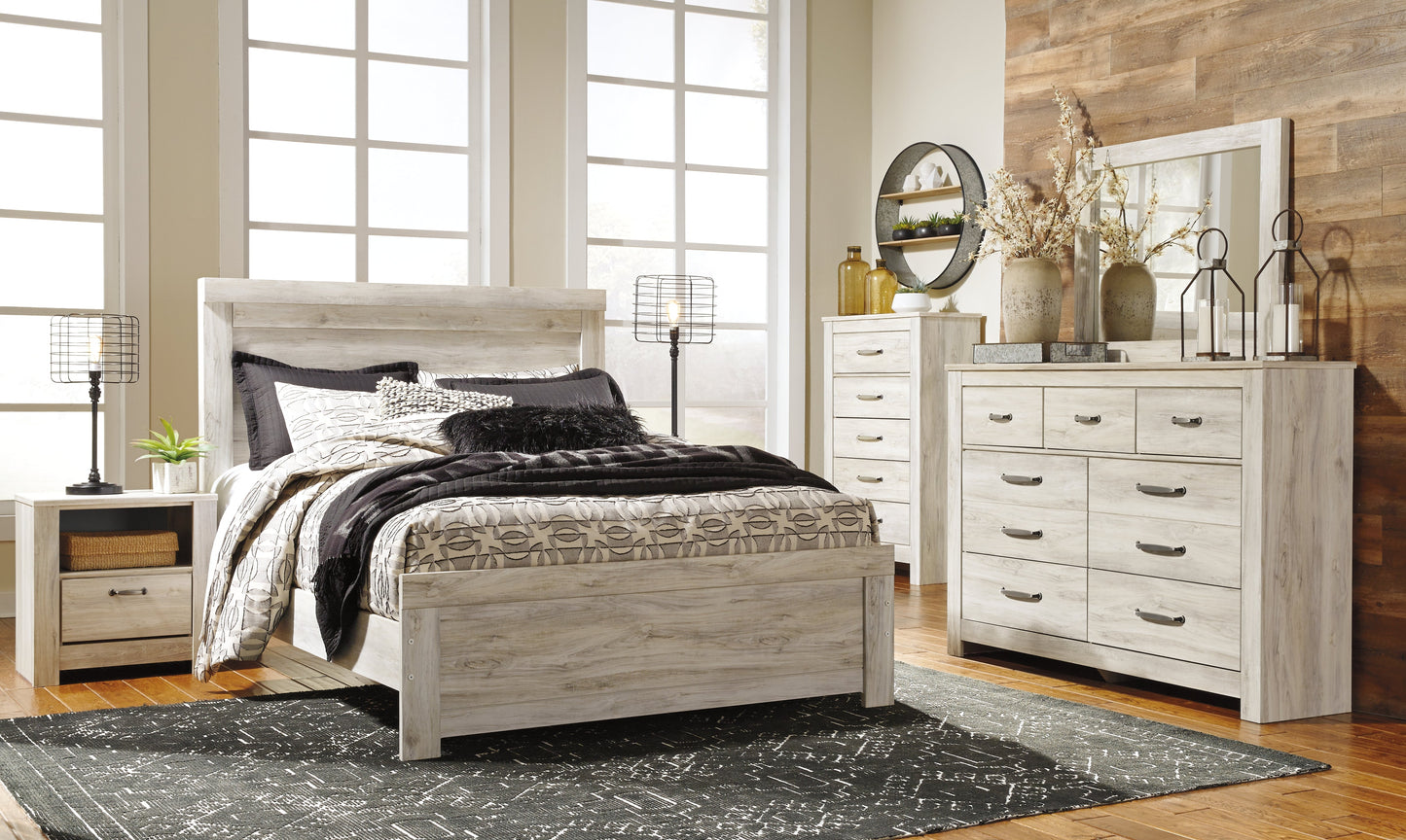 Bellaby Whitewash Queen Panel Bedroom Set with Dresser, Mirror, Chest and 2 Nightstands