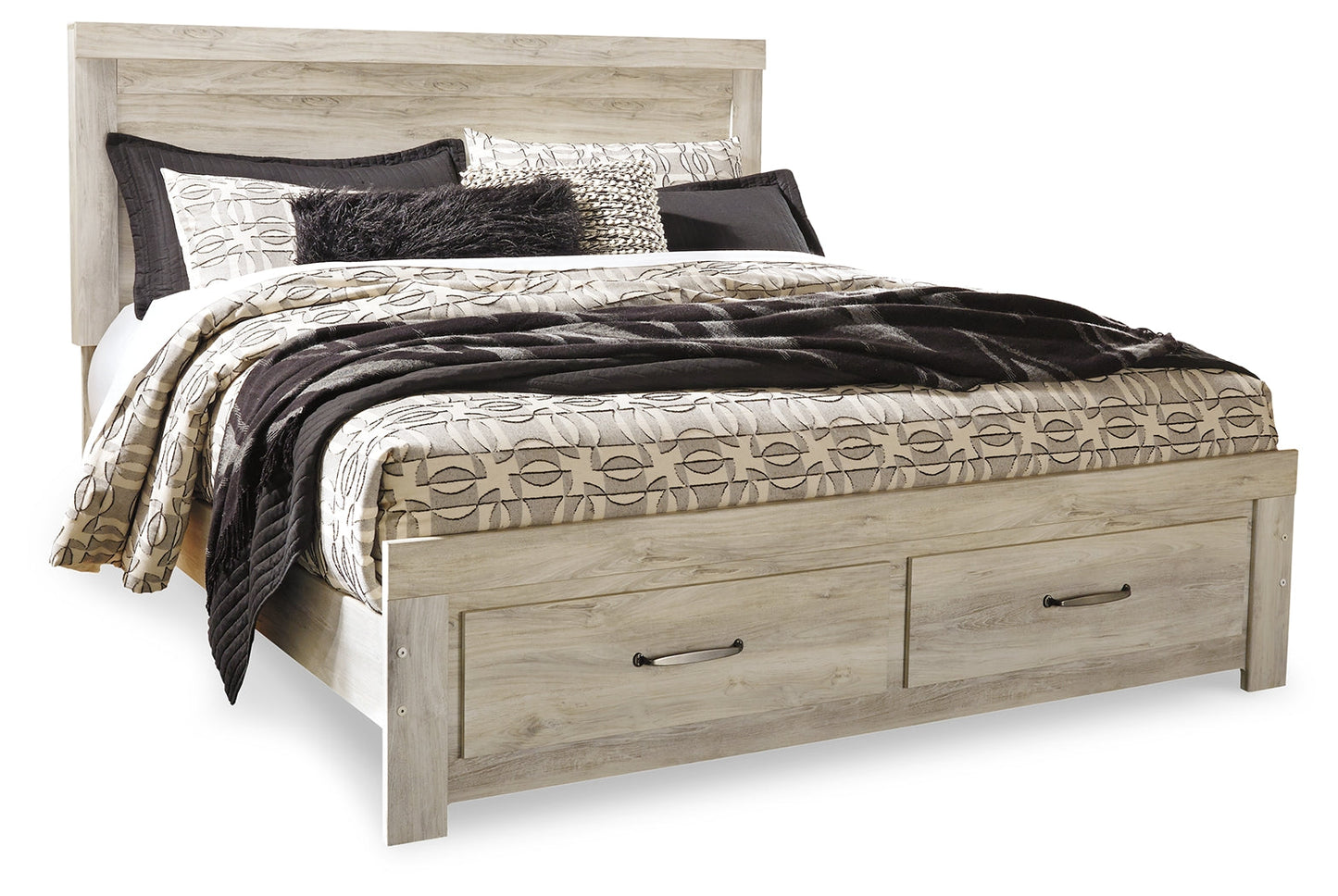 Bellaby Whitewash King Panel Storage Bedroom Set with Dresser, Mirror and 2 Nightstands