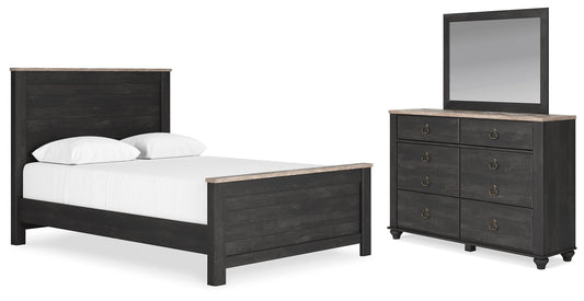 Nanforth Two-tone Queen Panel Bedroom Set with Dresser and Mirror