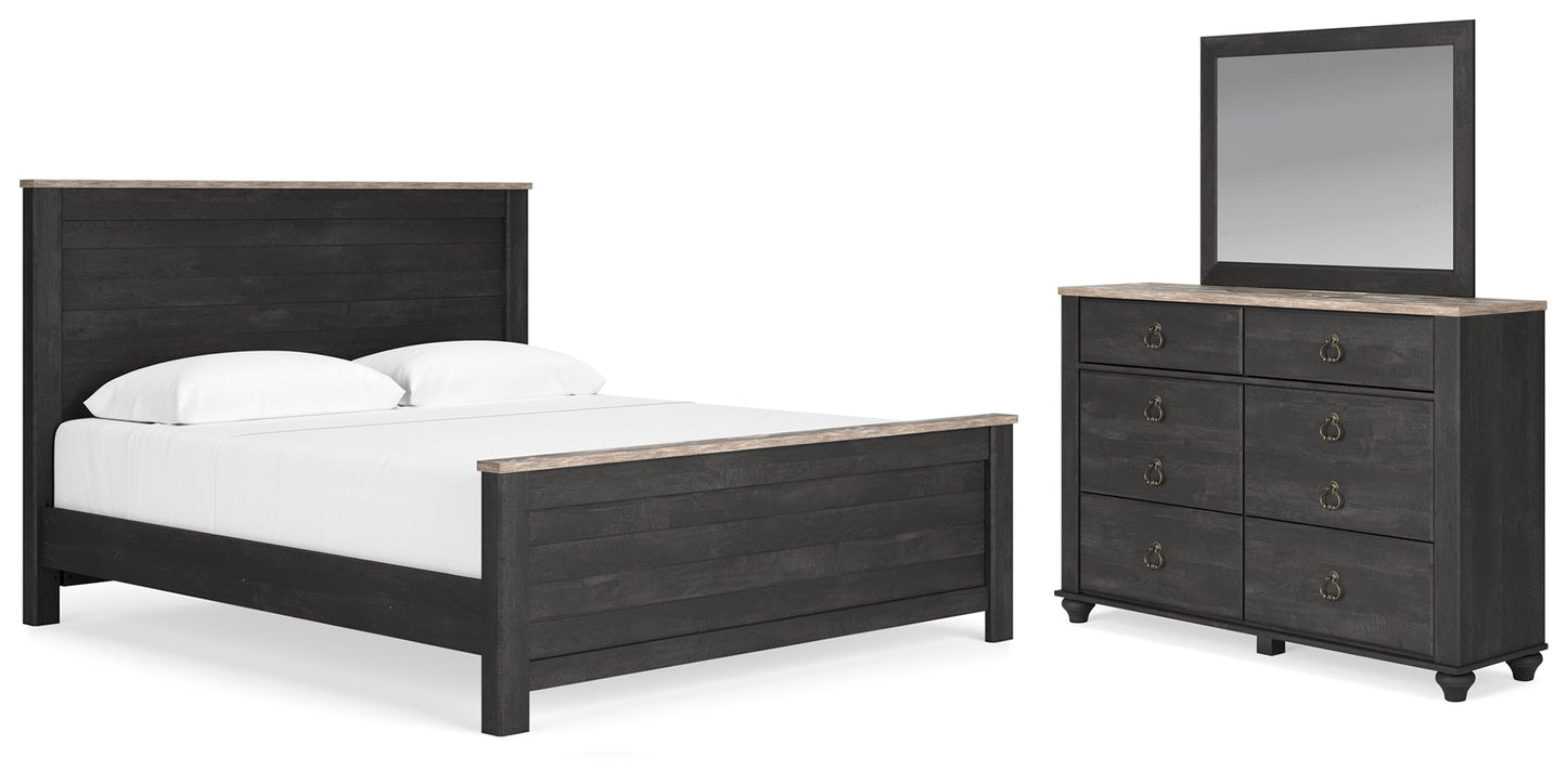 Nanforth Two-tone King Panel Bedroom Set with Dresser and Mirror