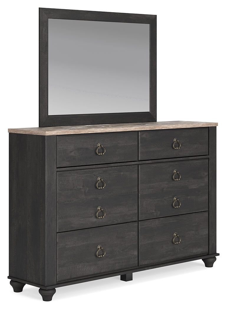 Nanforth Two-tone King Panel Bedroom Set with Dresser and Mirror