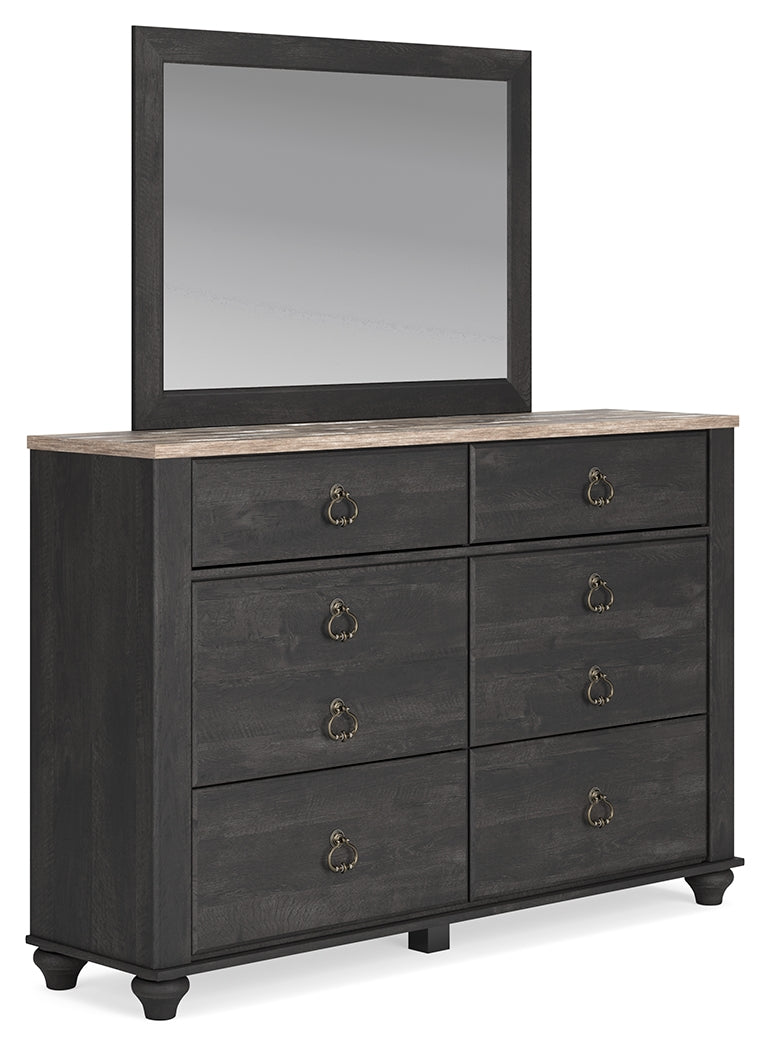 Nanforth King Panel Bedroom Set with Dresser, Mirror and Nightstand