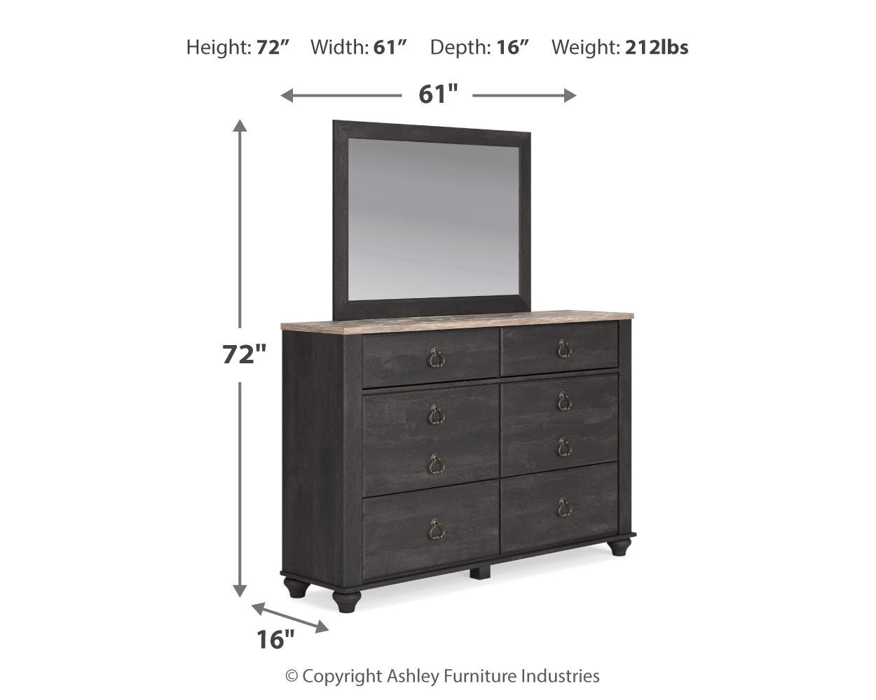 Nanforth Queen Panel Headboard, Dresser and Mirror