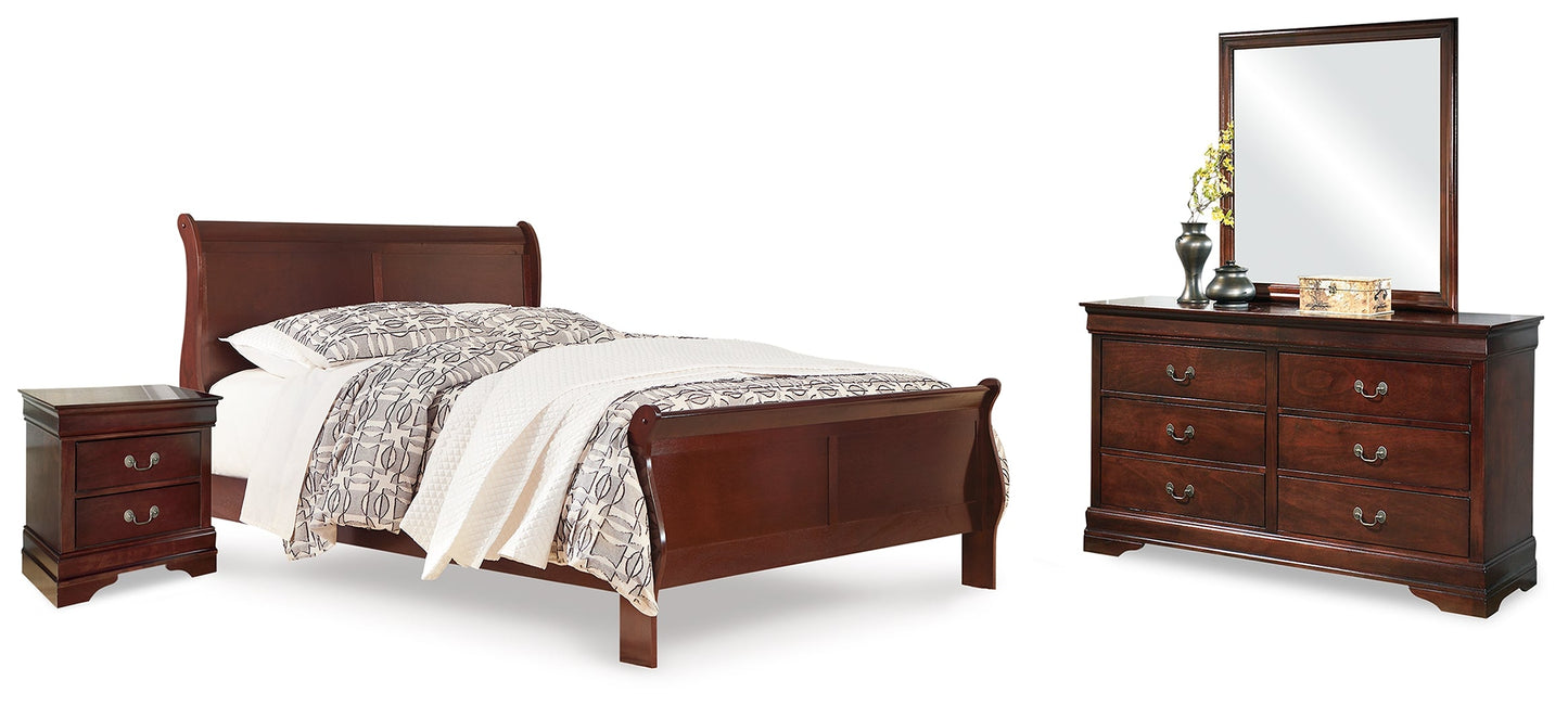 Alisdair Reddish Brown Queen Sleigh Bedroom Set with Dresser, Mirror, and Nightstand