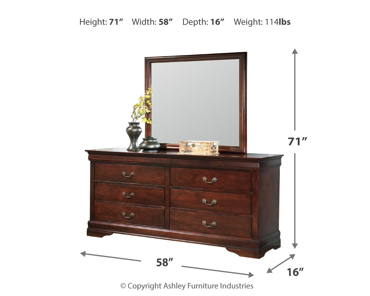 Alisdair Reddish Brown Full Sleigh Bedroom Set with Dresser, Mirror, Chest and Nightstand