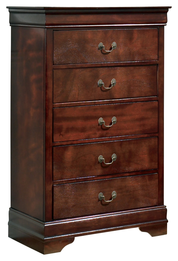 Alisdair Reddish Brown Queen Sleigh Bedroom Set with Dresser, Mirror, and Chest