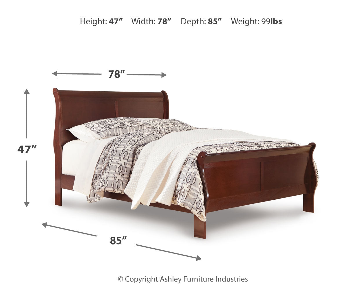 Alisdair Reddish Brown King Sleigh Bedroom Set with Dresser, Mirror, Chest and 2 Nightstands