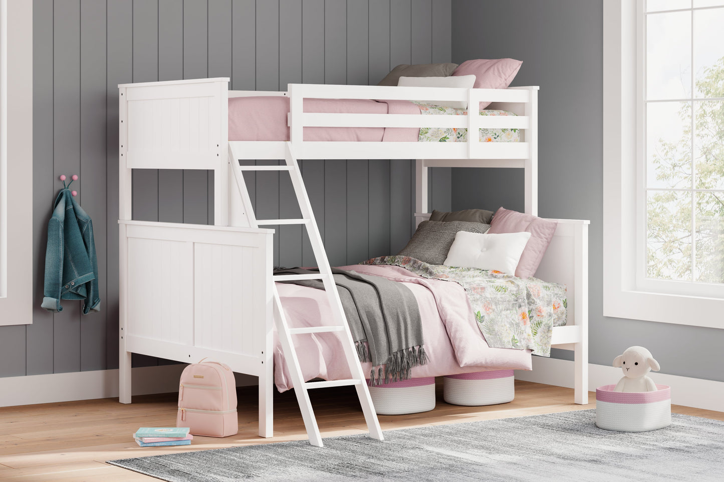 Nextonfort White Twin over Full Bunk Bed