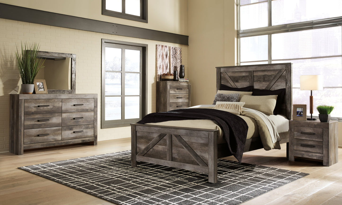 Wynnlow Gray Queen Crossbuck Panel Bedroom Set with Dresser, Mirror, and Nightstand