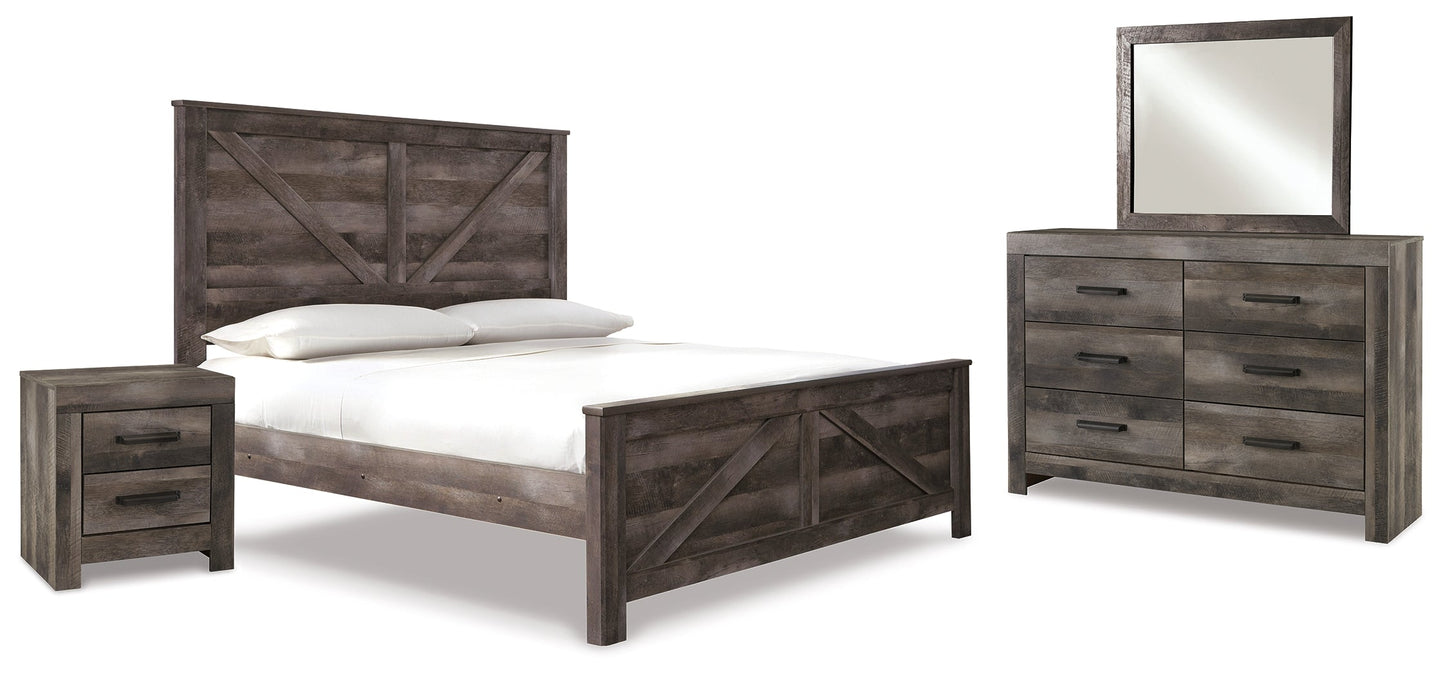 Wynnlow Gray King Crossbuck Panel Bedroom Set with Dresser, Mirror and Nightstand